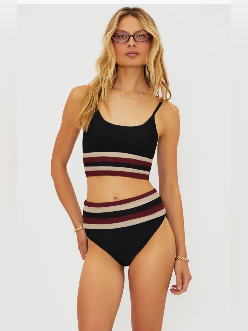 Beach Riot Mae Top Maroon Merlot Colorblock, Size Large, $98